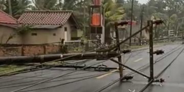 Anyer Diguyur Hujan disertai angin kencang, 5 Tiang listrik roboh