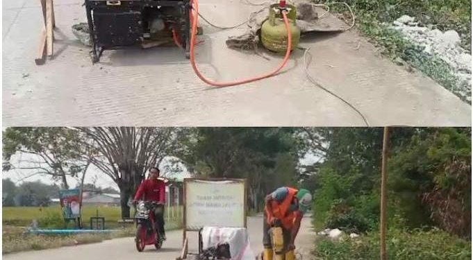 Rekontruksi Jalan Cibening -Cibomo Dalam Pelaksanaannya Di duga Gunakan Tabung Gas 3 Kg Bersubsidi.